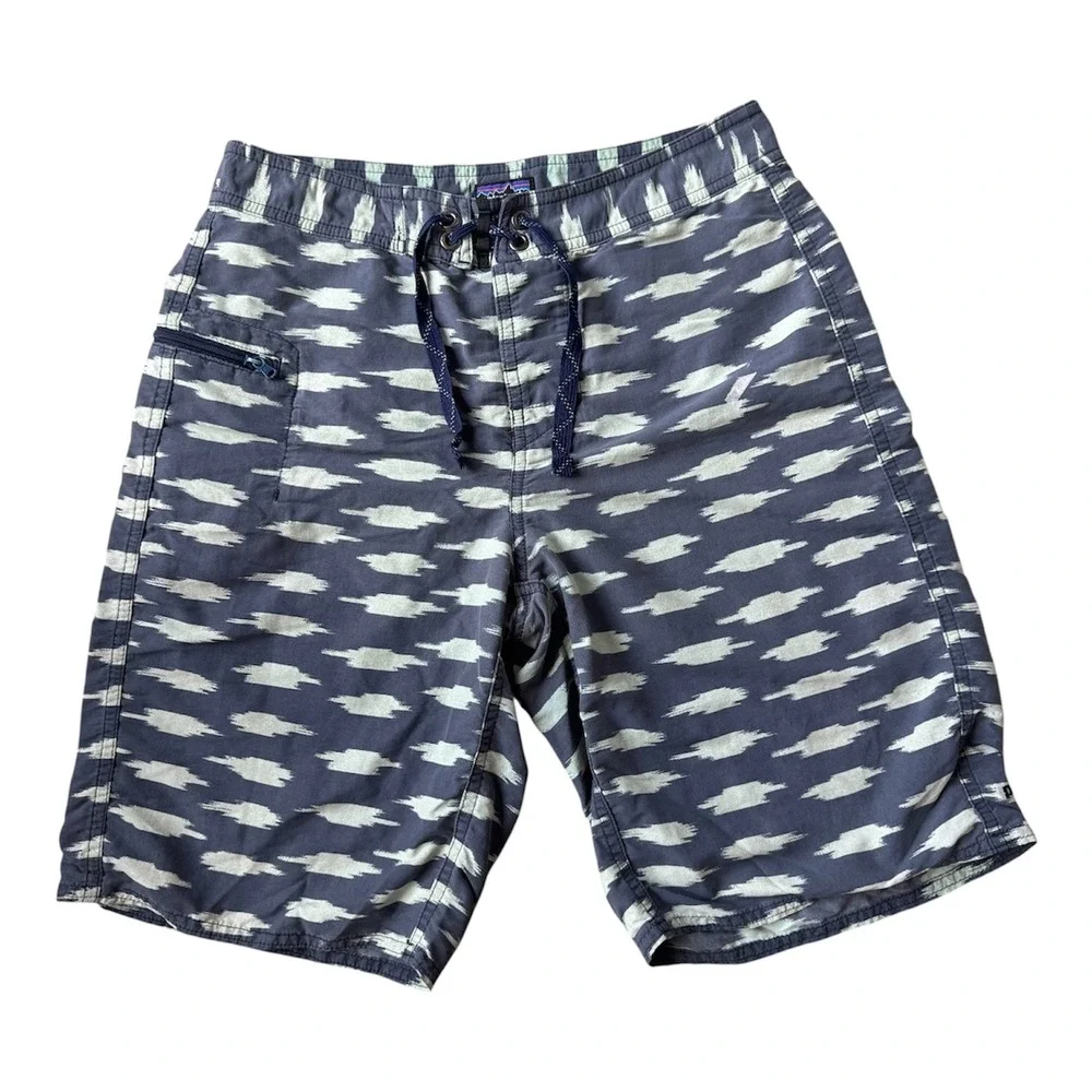 Patagonia Boys‎ Wavefarer Boardshorts Size 14 Gray Green Print Surf Swim Trunks